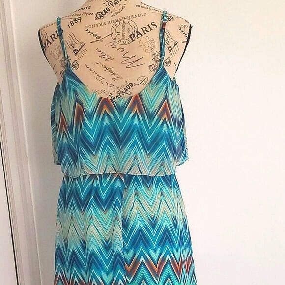 Rue21 Chiffon Sleeveless 2Step Sling Dress Size M Aqua/blue Print. 🌴 - Picture 6 of 7